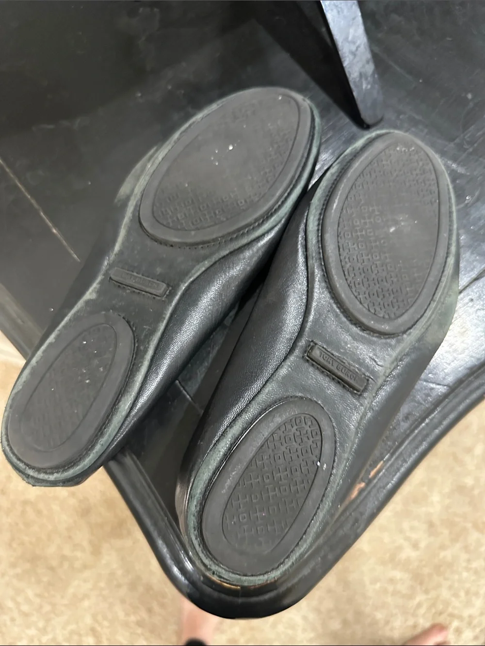 Tory Burch Black Leather Women’s Logo Ballet Flats